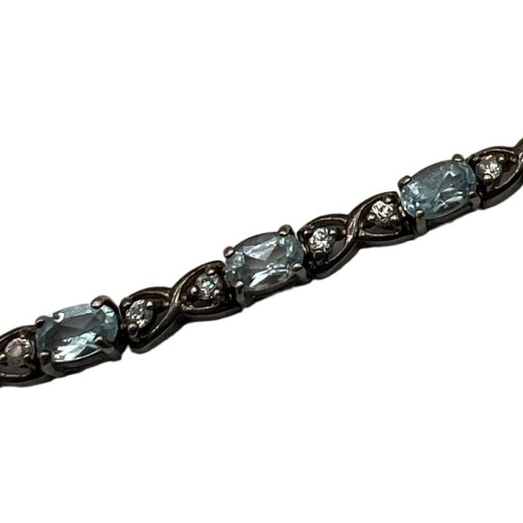 925 Sterling Silver Blue Topaz & Cubic Zirconia Bracelet.  B46 - Picture 7 of 14